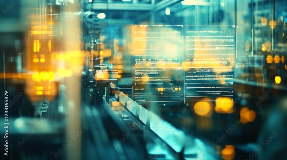 Wall mural industrial data processing with futuristic digital interface concepts