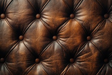 Naklejka premium Close-Up of Vintage Brown Leather Upholstery with Button-Tufted Pattern for Stylish Interiors