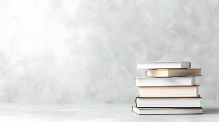 Stack of books on grey textured background