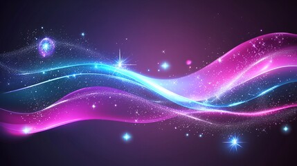 Fototapeta premium Glowing cosmic waves, abstract art, dark background, digital design