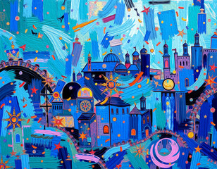 Obraz premium Arabic pattern to print on wall decorations, covers, fabrics, wallpapers. Oil paint.