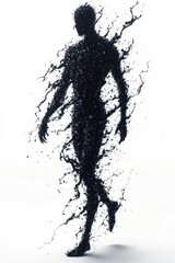 Obraz premium Abstract Silhouette of a Dynamic Figure Composed of Black Splashing Particles