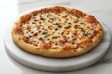 Delicious Cheese Pizza on Marble Background with Fresh Herbs and Perfectly Baked Crust