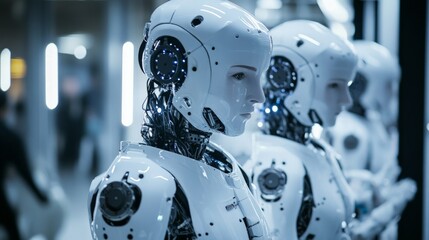 Fototapeta premium Advanced Humanoid Robots in Futuristic Technology Environment