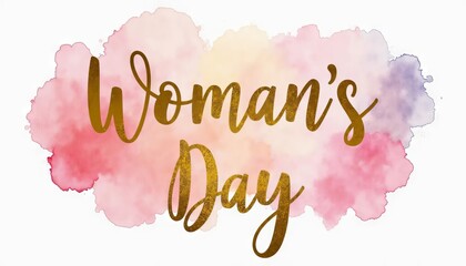 Women's Day lettering on watercolor white and pink background