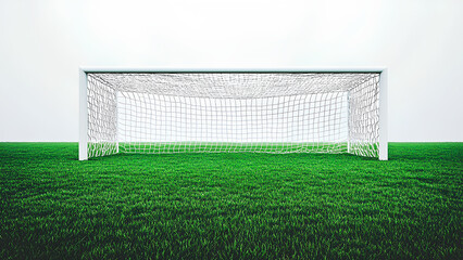 Fototapeta premium Soccer Goal on Green Field – Football Goalpost with Net on Grass Pitch