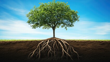 Obraz premium The Majestic Tree: Roots and Branches Reaching for the Sky