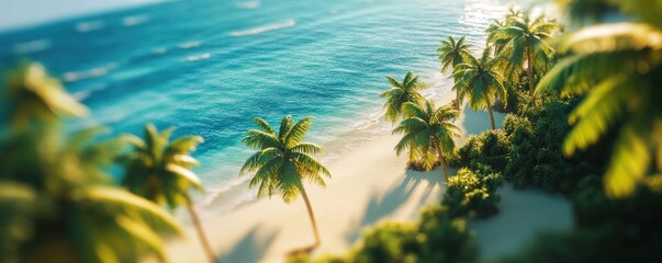 Tropical Paradise: Aerial View of Pristine Beach and Lush Palm Trees