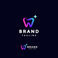 Simple Teeth Initials Letter W Logo Design. Shining W Initial Teeth Icon Logo Design.