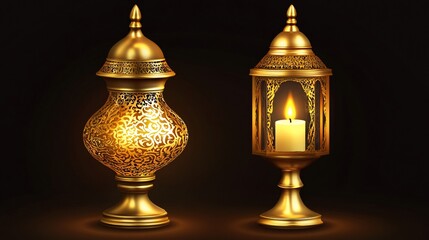 Obraz premium Elegant Golden Ramadan Lamp Candle Vector Illustration