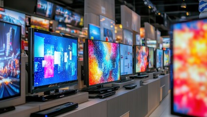 Electronics Store Showcase: A vibrant display of modern televisions and screens.