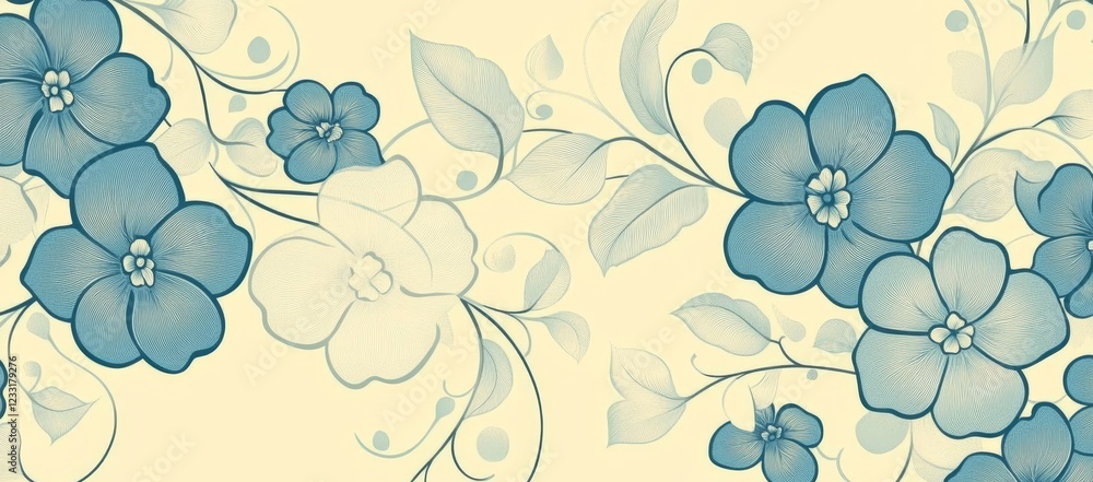 Poster simple two-color seamless pattern in monochrome with flower outlines