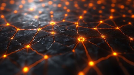 Glowing Network on Dark Surface Abstract Background Image