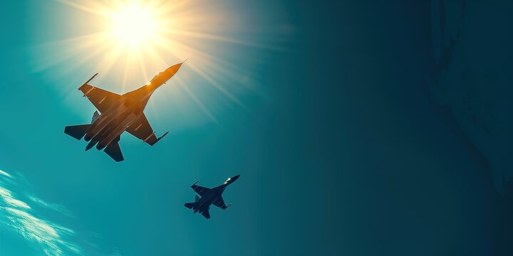 Two sukhoi su 27 flanker fighter jets are performing maneuvers in the sky, creating a powerful display of military aviation against a backdrop of bright sunshine and blue sky