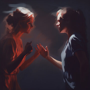 Two aggressive women quarrel with each other