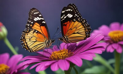 Fototapeta premium Delicate butterfly perched on a vibrant purple zinnia flower , petals, bloom, gardening