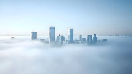 Fototapeta premium A Foggy Cityscape Illuminated by Night Lights-Capturing the Enigmatic Beauty of an Urban Landscape Shrouded in Dense Fog and Illuminated by Countless Lights for an Ethereal and Intriguing Visual Exper
