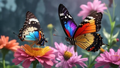 Naklejka premium Delicate butterfly sipping from a colorful flower , insect, nature, delicate