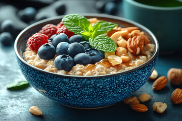 Vibrant wireframe design of a nutritious breakfast bowl, showcasing a modern and artistic interpretation of a healthy meal concept