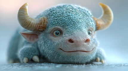 Obraz premium Cute fluffy blue mythical creature, fantasy art