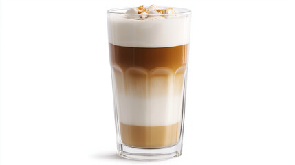 latte macchiato in tall glass , isolated on white background , coffee