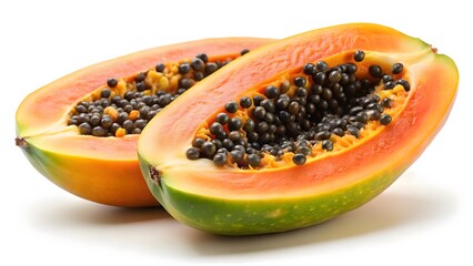 Halved Fresh Papaya Fruit with Seeds