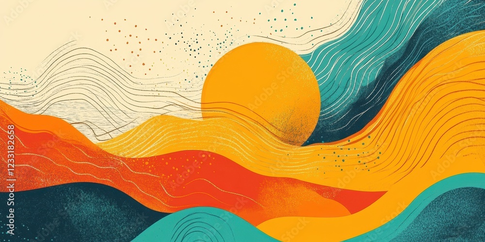 Poster abstract wave pattern with sun design