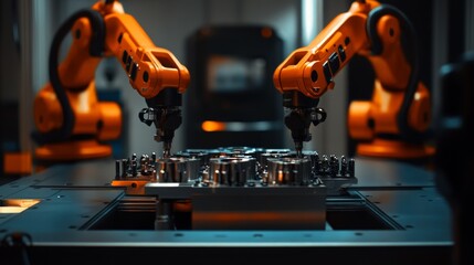 Industrial Robotic Arms Performing Precision Assembly in Factory