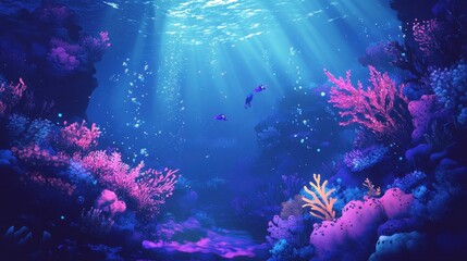 Naklejka premium Vibrant Underwater Scene with Coral Reef and Fish
