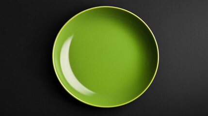 green plate isolated on black background  , ceramic bowl 