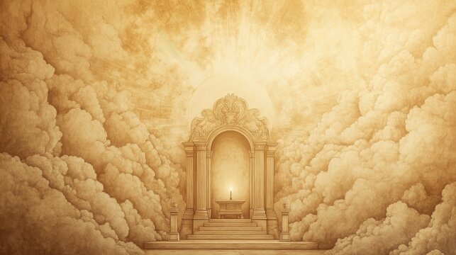 Altar of Incense Smoke Blending with Menorah Luminescence, Forming a Reverent Atmosphere - Biblical Scene, Holy Wall Art with Beige Background - Exodus The Altar of Incense