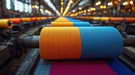Industrial scene in Bangladesh featuring an advanced textile factory producing smart fabrics.