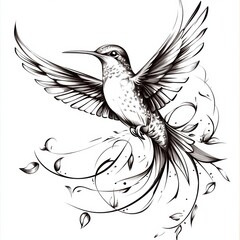 Obraz premium Hummingbird tattoo design, sticker style, on a white background, in black and grey vector art. 