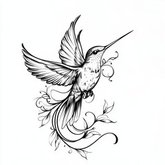 Obraz premium Hummingbird tattoo design, sticker style, on a white background, in black and grey vector art. 