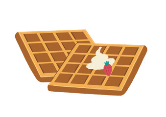 Ilustración de waffles con crema y fruta