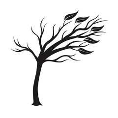 Silhouette of A windblown tree leaning to one side vector illustration