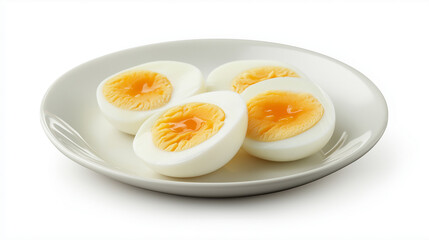 boiled eggs on  plate , isolated on white background