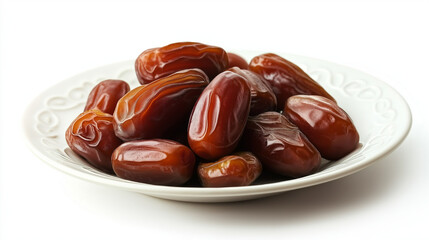 dates fruit on a plate , isolated on white background 
