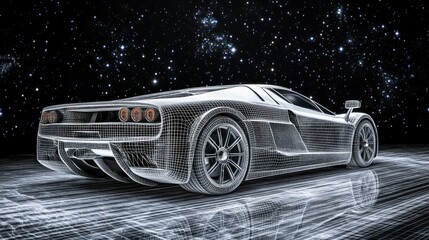 Naklejka premium Wireframe sports car against starry night.