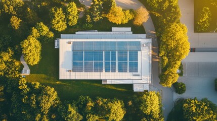 An eco-friendly manufacturing plant surrounded by lush greenery and clean air.