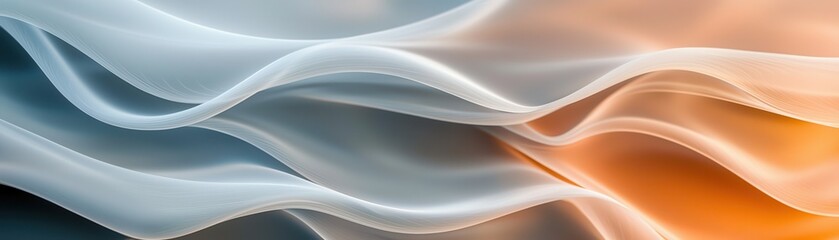 Naklejka premium A soft, flowing composition of translucent fabric showcasing gentle waves and a gradient of colors from blue to orange.