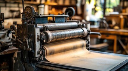 Fototapeta premium A carbon-neutral printing press using vegetable-based inks and recycled paper.