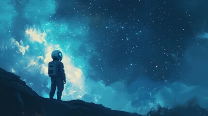 Fototapeta premium Lone Astronaut Gazing at a Celestial Nebula