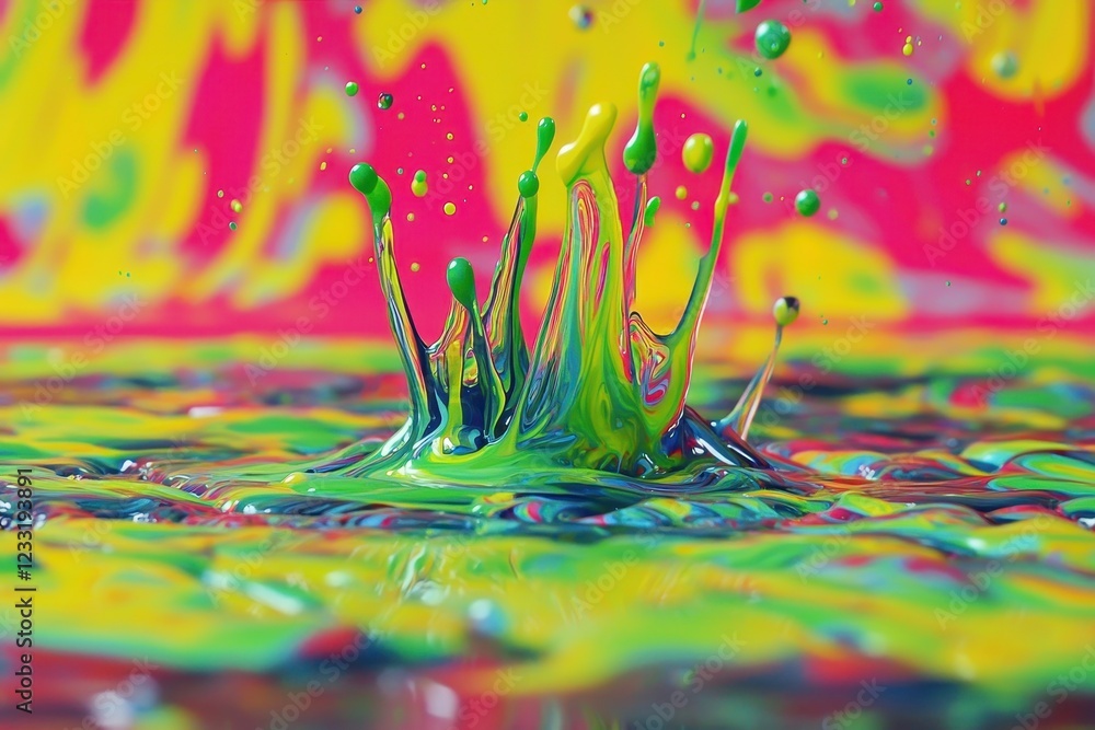 Poster a vibrant splash of colorful paint creates a captivating visual effect, showcasing dynamic movement 