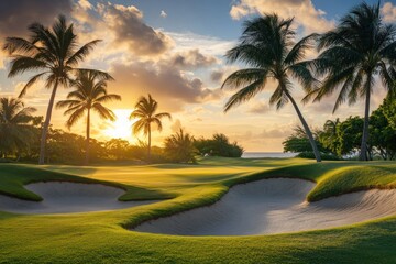 Tropical Sunset Golf Course Paradise