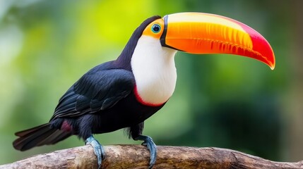 Fototapeta premium Colorful Toucan Perched on a Branch in a Lush Tropical Environment