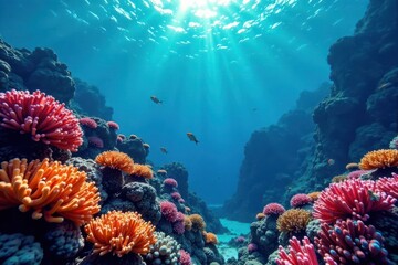 Vibrant coral reef, Red Sea Diverse colors, textures , reef fish, sea anemone