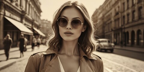 Obraz premium Vintage Fashion Glamour Retro Sunglasses Classic Portrait Beauty