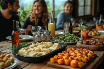 family enjoying a traditional meal at home in Argentina, dynamic scene, natural lighting, detailed composition, professional and engaging perspective,