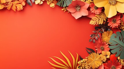 Vibrant african floral frame for Africa day celebration design. Horizontal banner. Copy space